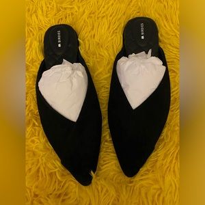New Birdies The Swan Black Suede Flat Mules Size 8